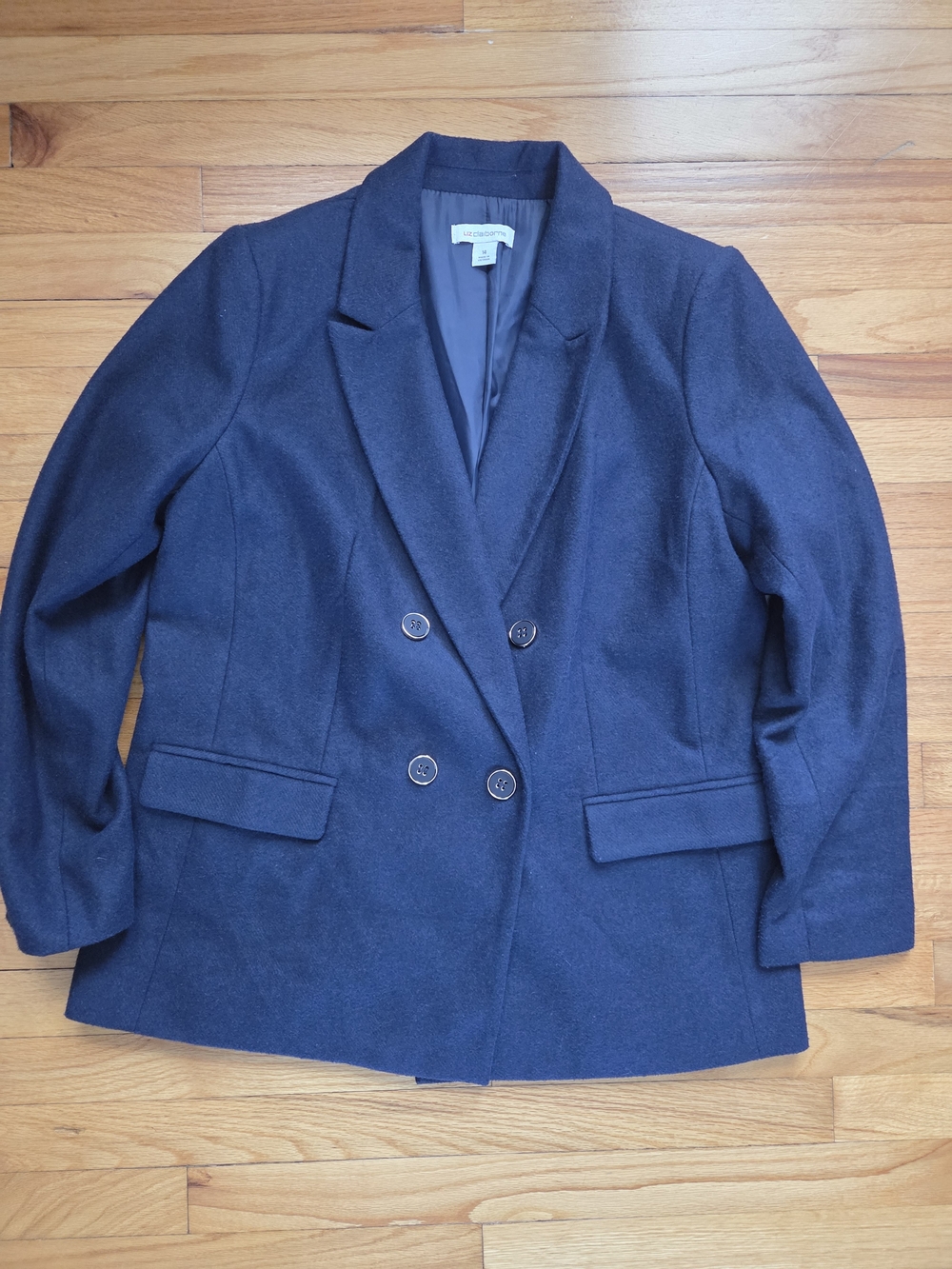 Liz Claiborne Women’s Double-Breasted Navy Wool Blazer